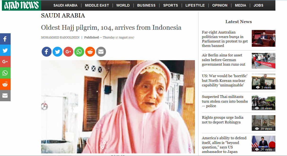 Jamaah Haji Tertua Asal Indonesia Diberitakan Media Asing