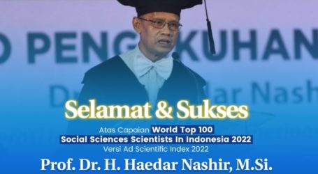 Haedar Nashir Masuk Jajaran Top 100 Ilmuwan Sosial di Indonesia