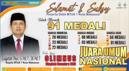 MTsN 1 Kota Makasar Juara Umum Olimpiade Nusantara 2023