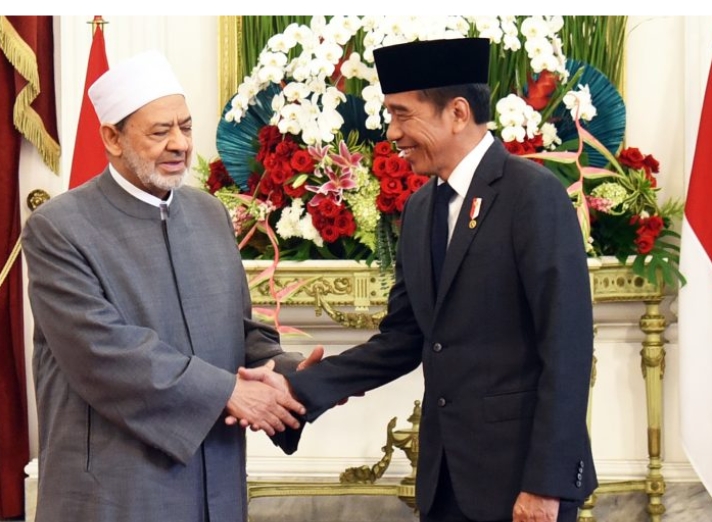 Presiden Jokowi saat menyambut kunjungan Grand Syekh Al Azhar, Prof Ahmed Mohammed Ahmed Al-Thayeb, di Istana Merdeka, Jakarta, Selasa (09/07/2024). (Foto: Humas Setkab/Rahmat)