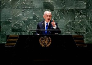 Perdana Menteri Israel Benjamin Netanyahu berpidato di Sidang Majelis Umum PBB (foto: Getty images)