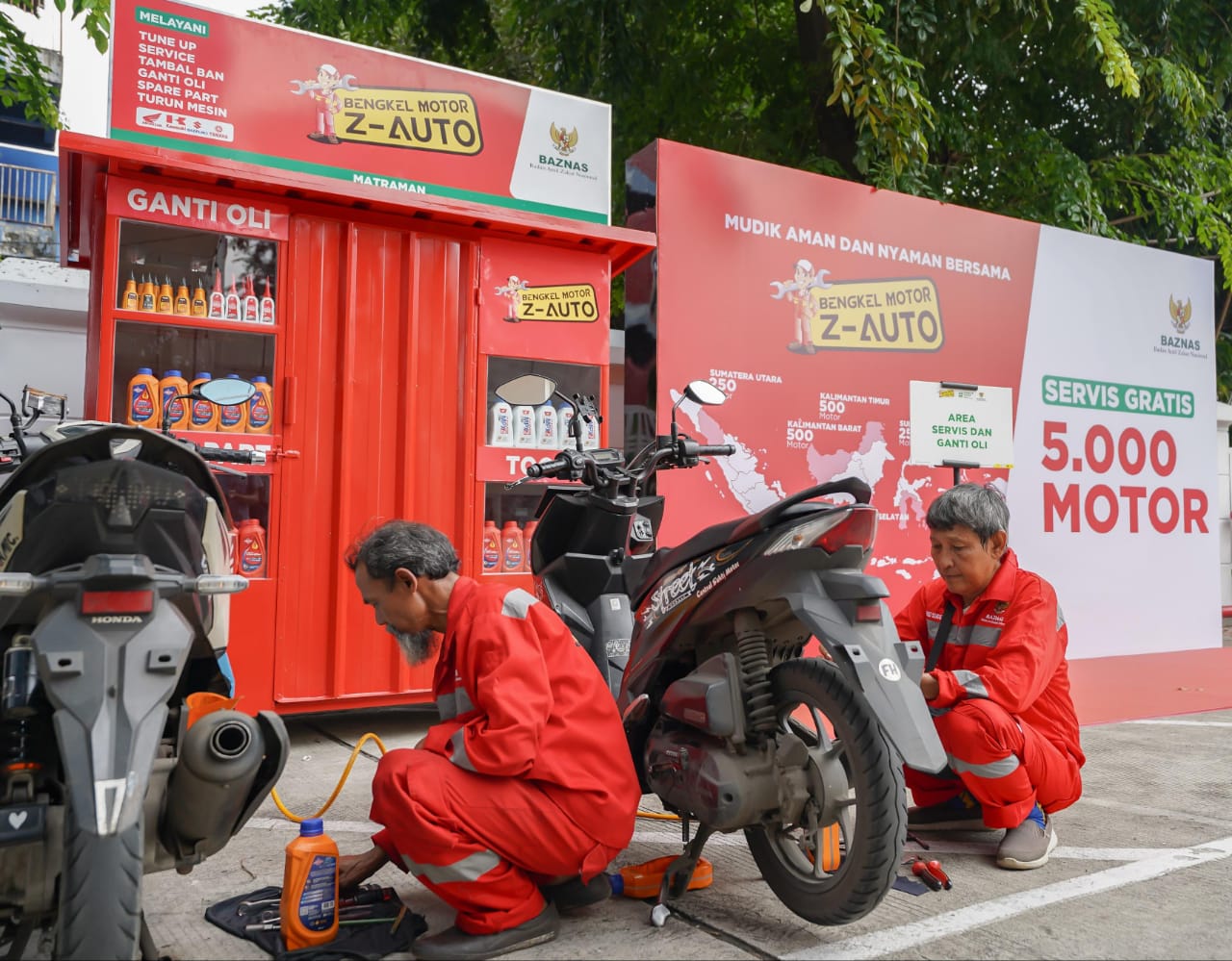 Bantu Pemudik Motor, BAZNAS Luncurkan Layanan Servis, Ganti Oli Gratis (foto:, BAZNAS,)